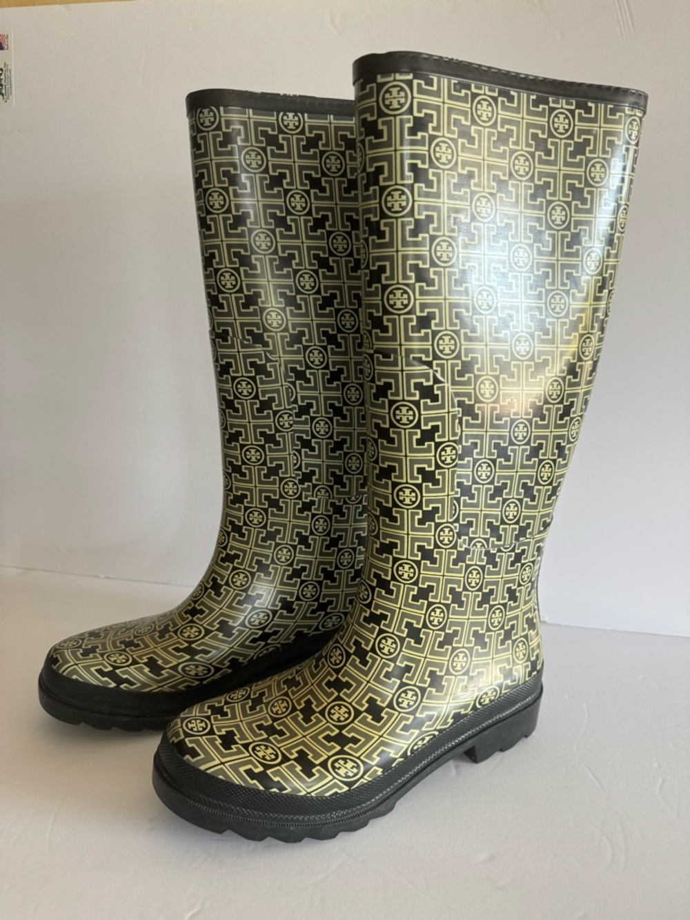 Women's Tory Burch Monogram Tall Rain Muck Boots Sz 8